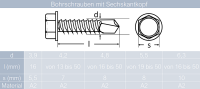 Bohrschrauben 3,5 X 9,5 bis 6,3 X 150 mit Sechskantkopf und Bund, Form K DIN 7504 Edelstahl A2